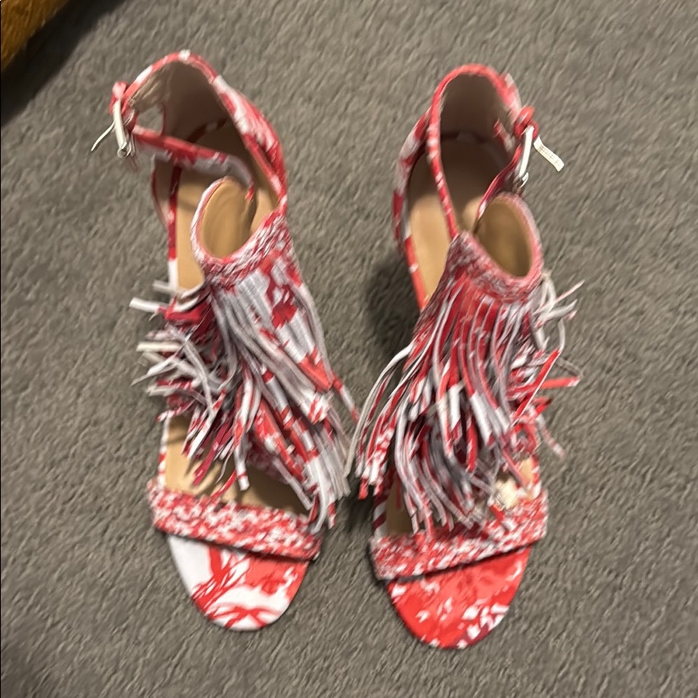 Banana Republic Red and White Fringe Sandals